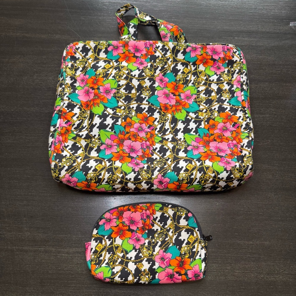 Vintage Versailles Collection Travel Bag Set Floral Houndstooth 80s 90s
